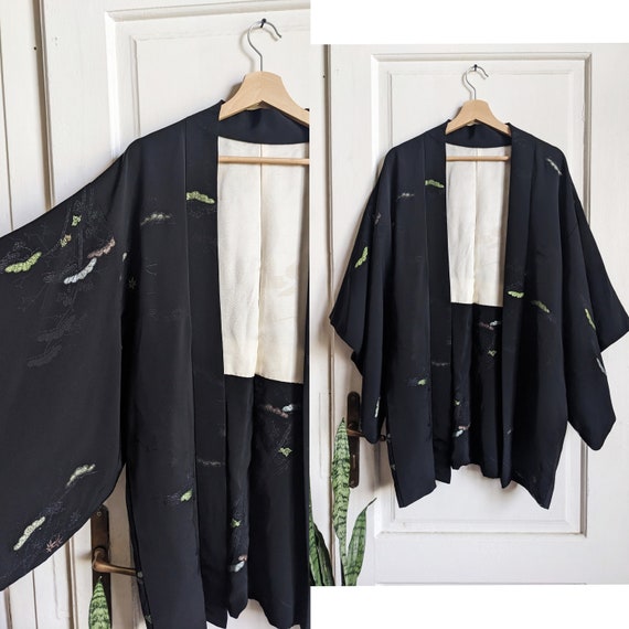 Handmade Haori Kimono Silk Black Pattern Japanese… - image 1