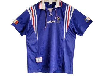 Vintage 90s Adidas France Football Jersey, FFF Home Shirt (L)
