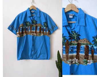 Vintage Hawaiian Shirt Tropical Print Beach USA