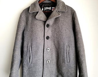 Vintage 90s SCHOTT USN 740 Military Peacoat Jacket Black Colour