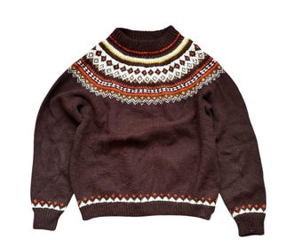 Jersey de lana noruego tejido a mano / Jersey marrón Fair Isle