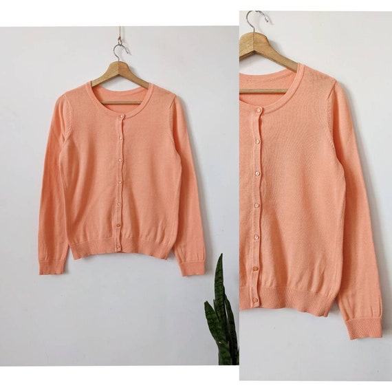 Vintage Sweater Peach Colour Button Down Cardigan Minimalistic Etsy