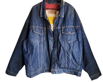 Vintage Levi’s Blanket Lined Denim Trucker Jacket Mens Hudson Bay Wool USA