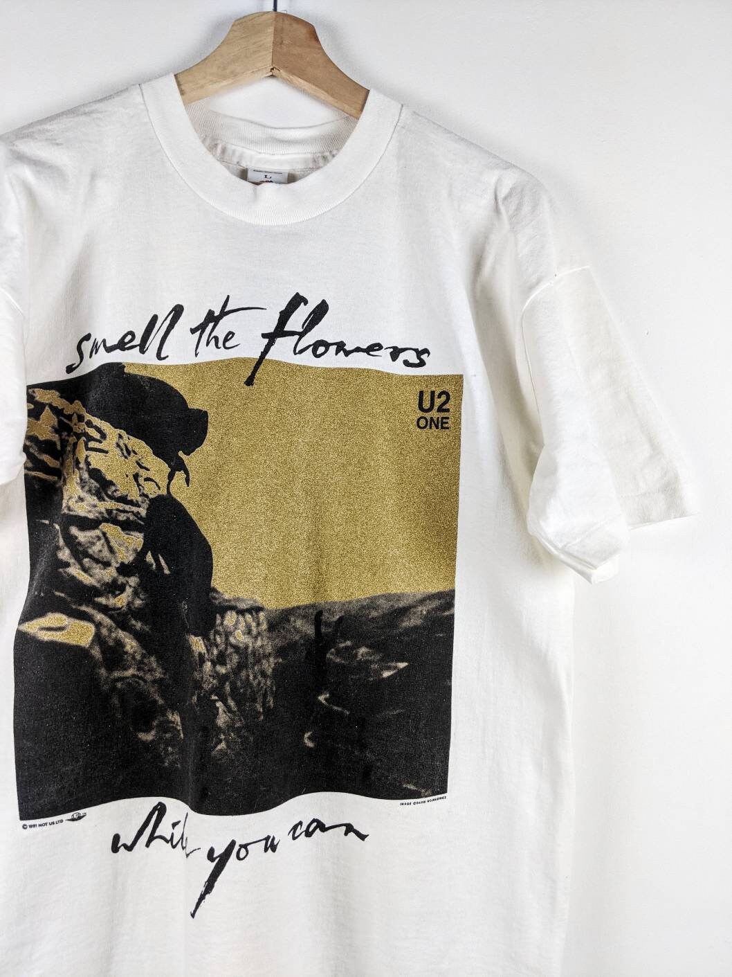 Vintage U2 One 1990 Merch Smell the Flowers While You Can Tour T