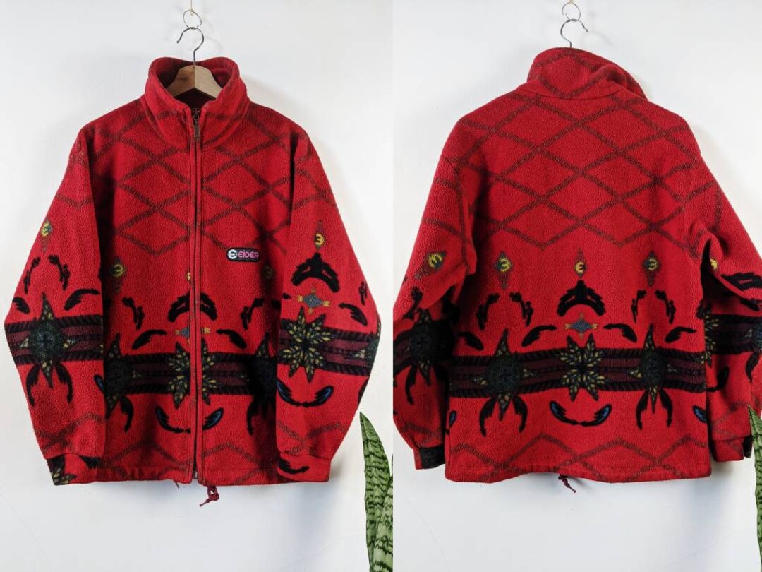 Veste Polaire Eider vintage France Motif Ornement Rouge Etsy France