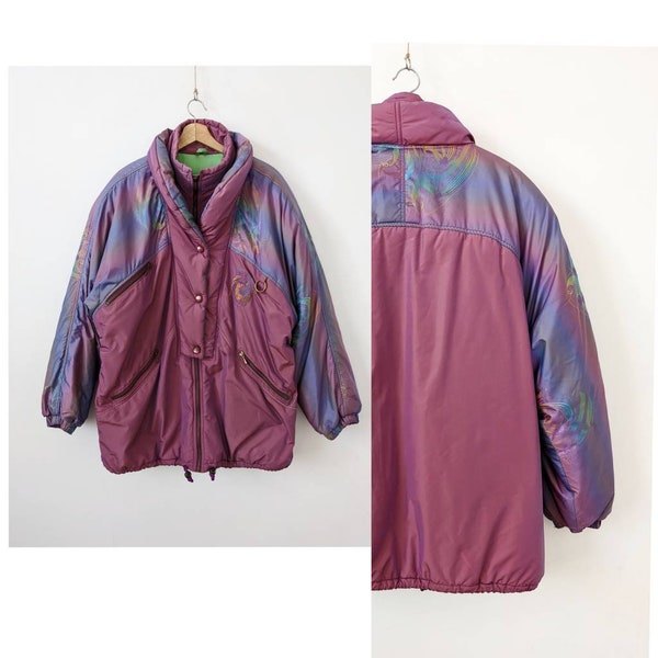 Vintage Ski Jacket Purple Shiny 90s Oversize Retro Women's Silvy