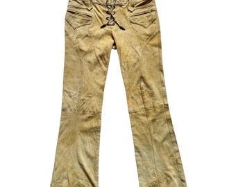 A&G Rock n Roll Couture Suede Flare Pants | Y2K Lace Up Boot Cut