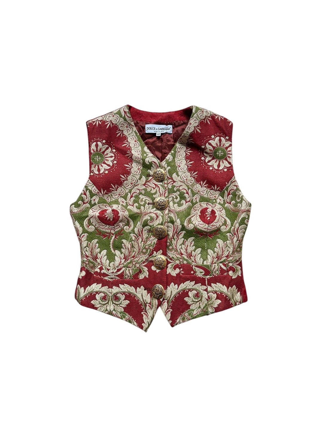 Vintage Dolce & Gabbana Brocade Vest Baroque Pattern Italian 