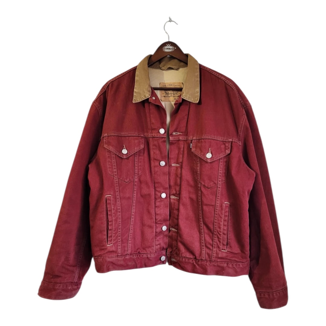 Vintage Levis Trucker Denim Jacket Burgundy Silver Tab Size XL - Etsy