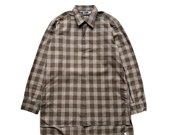 Vintage 1970s French Plaid Flannel Shirt . Chore Workwear . Kidur Made in France . Mens M