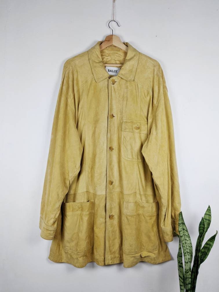 Bally, Vintage Bally Suede Leather Jacket | 90s Tan Yellow Swiss Luxury Shirt Coat