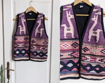 Vintage Ecuadorian Handmade Vest Aztec Handknitted