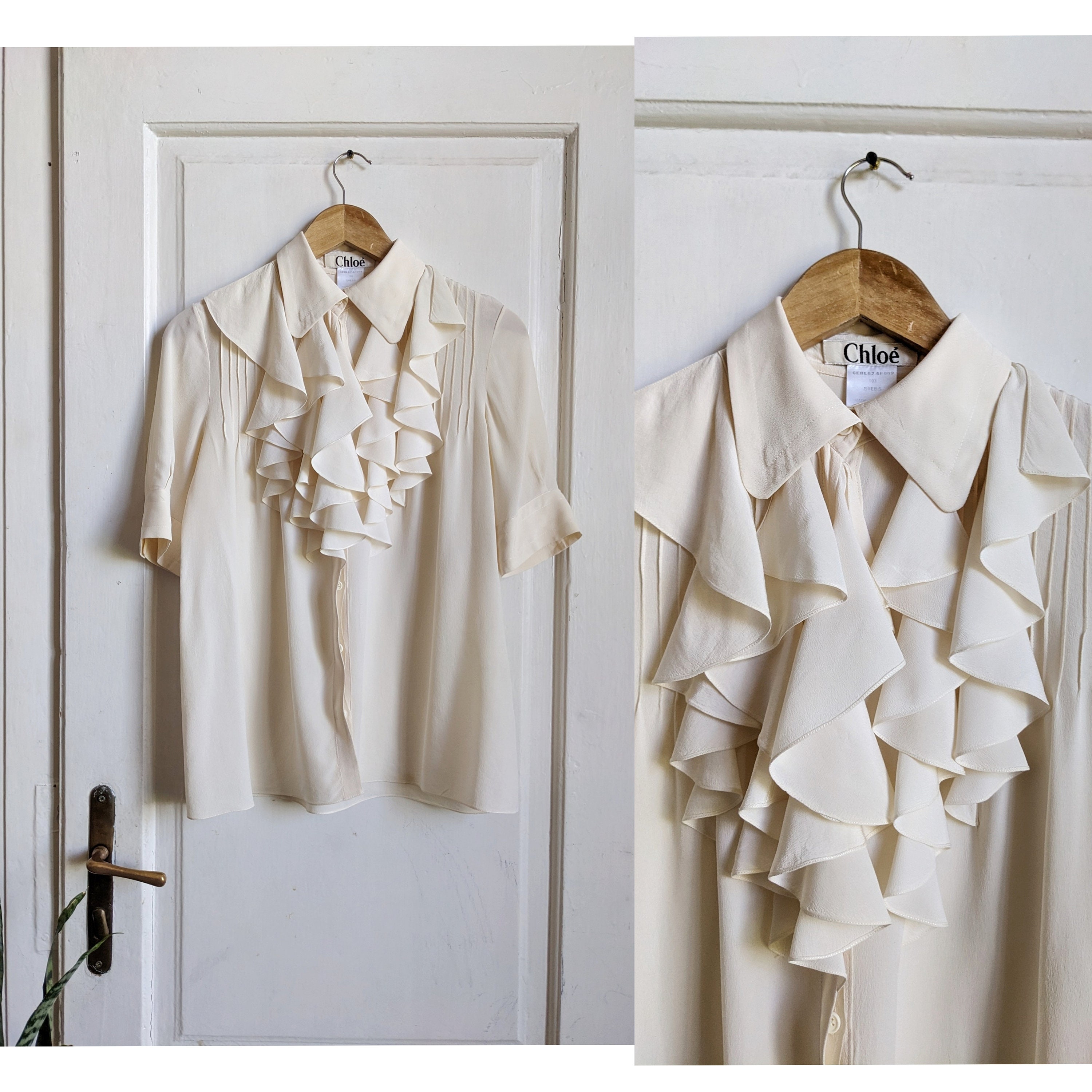 Vintage Chloe Silk Ruffle Blouse Beige - Etsy