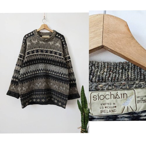 Vintage Irish Sweater Siochain Handloomed shops Ireland Knitted Wool Oversize