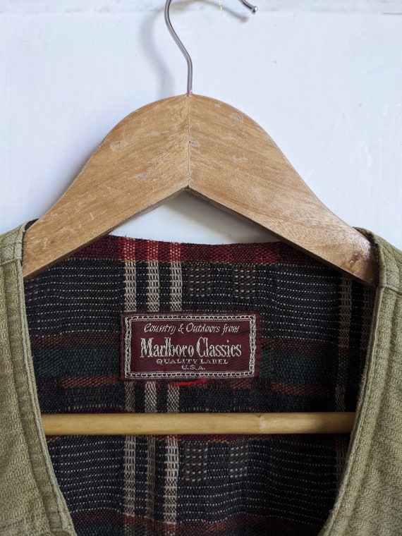 Vintage Marlboro Classics Canvas Vest | 90s Khaki Wool Lined