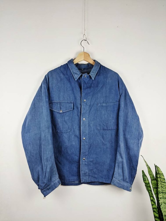 Vintage French Work Chore Jacket Sanfor Blue Retr… - image 2