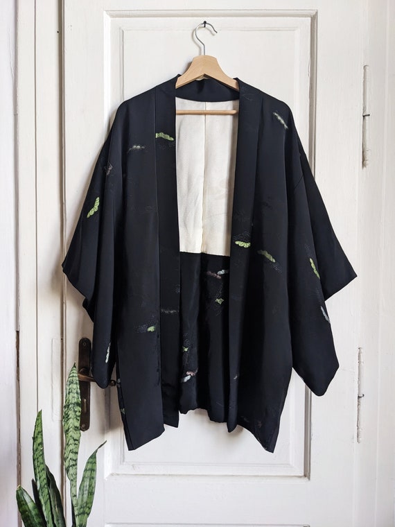 Handmade Haori Kimono Silk Black Pattern Japanese… - image 2