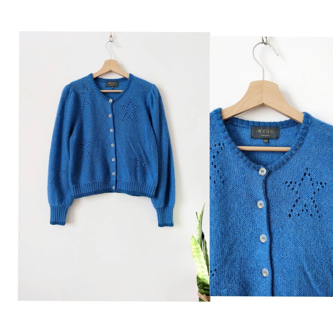 【COSYHARU】London mohair cardigan Wyse London Mohair Cardigan Blue Openwork - Etsy UK