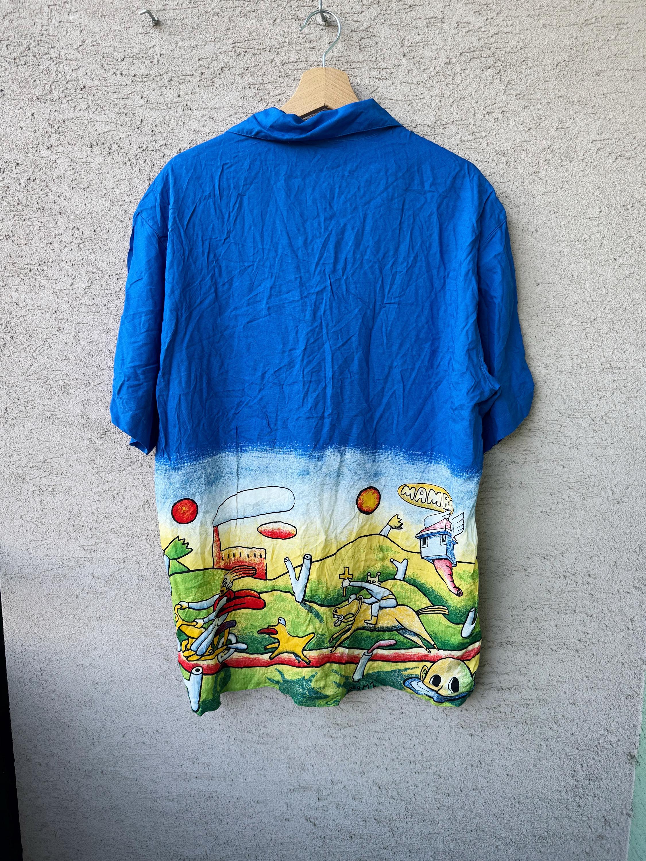 Vintage Mambo Loud Shirt | Blue Graphic Hawaiian Surf Style (men M