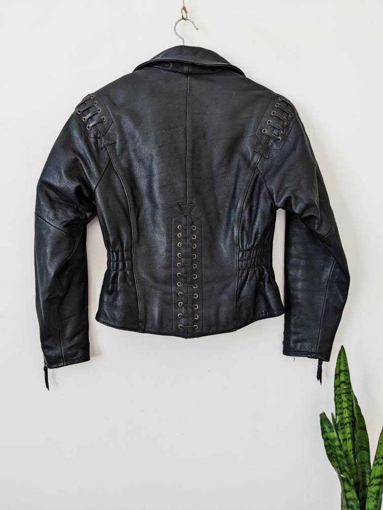 Veste En Cuir Harley-Davidson Années 90 – Style Motard, Brodée Rose, Taille L
