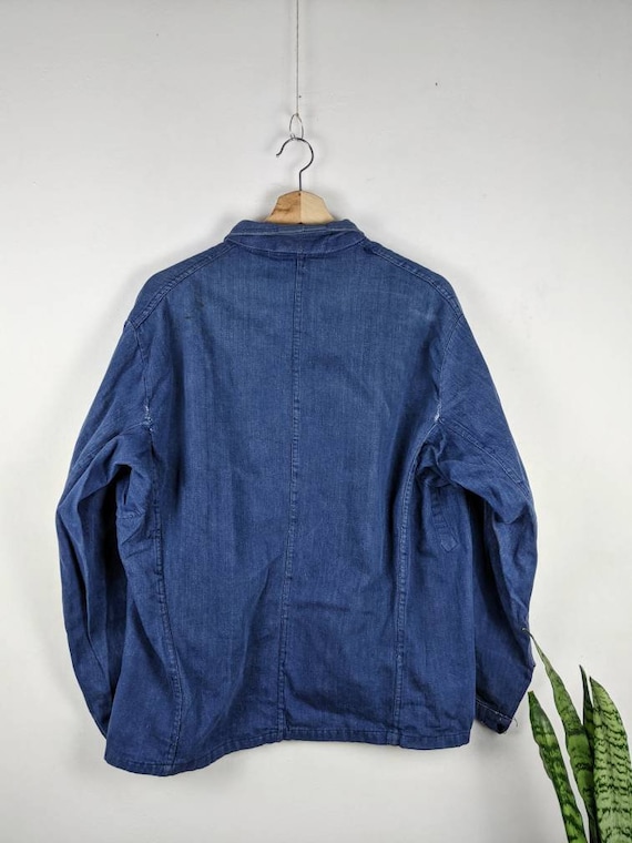 Vintage French Work  Chore Jacket Indigo Sanfor B… - image 2