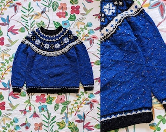 Ornament Knit Wool Sweater The America Collection Knit By Hand Fair Isle Blue White