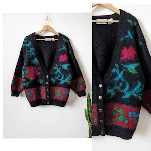 Vintage Mohair Knit Cardigan Floral