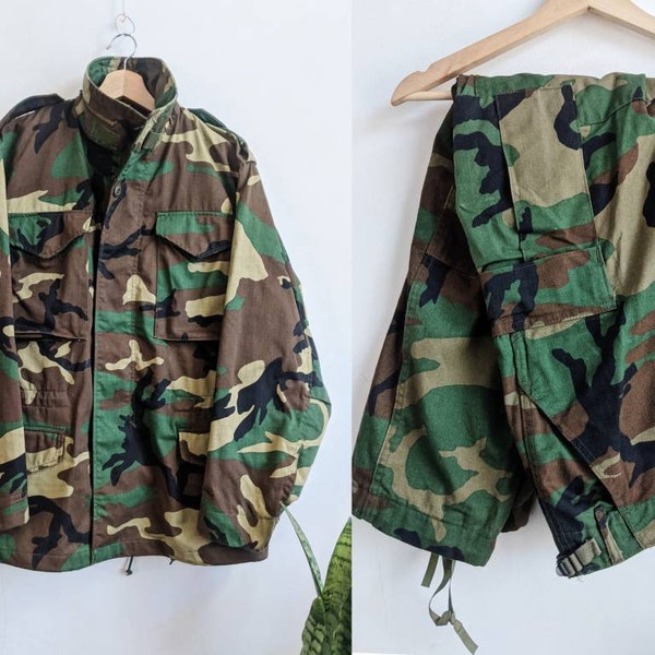 Vintage Alpha Industries abrigo clima frío hombres campo Camo M65 chaqueta pantalones camuflaje 80s trajes