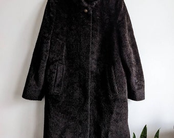 Abrigo vintage de lana de alpaca Saint Jacques / Abrigo marrón de invierno extra cálido / Textura afelpada de lujo