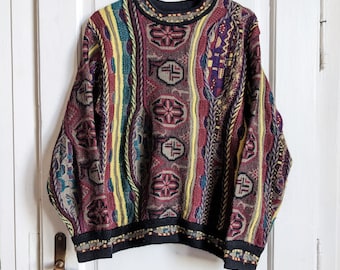 Vintage 3D Strickpullover Coogi Style Multicolor Strukturierter Pullover Bazzanti International