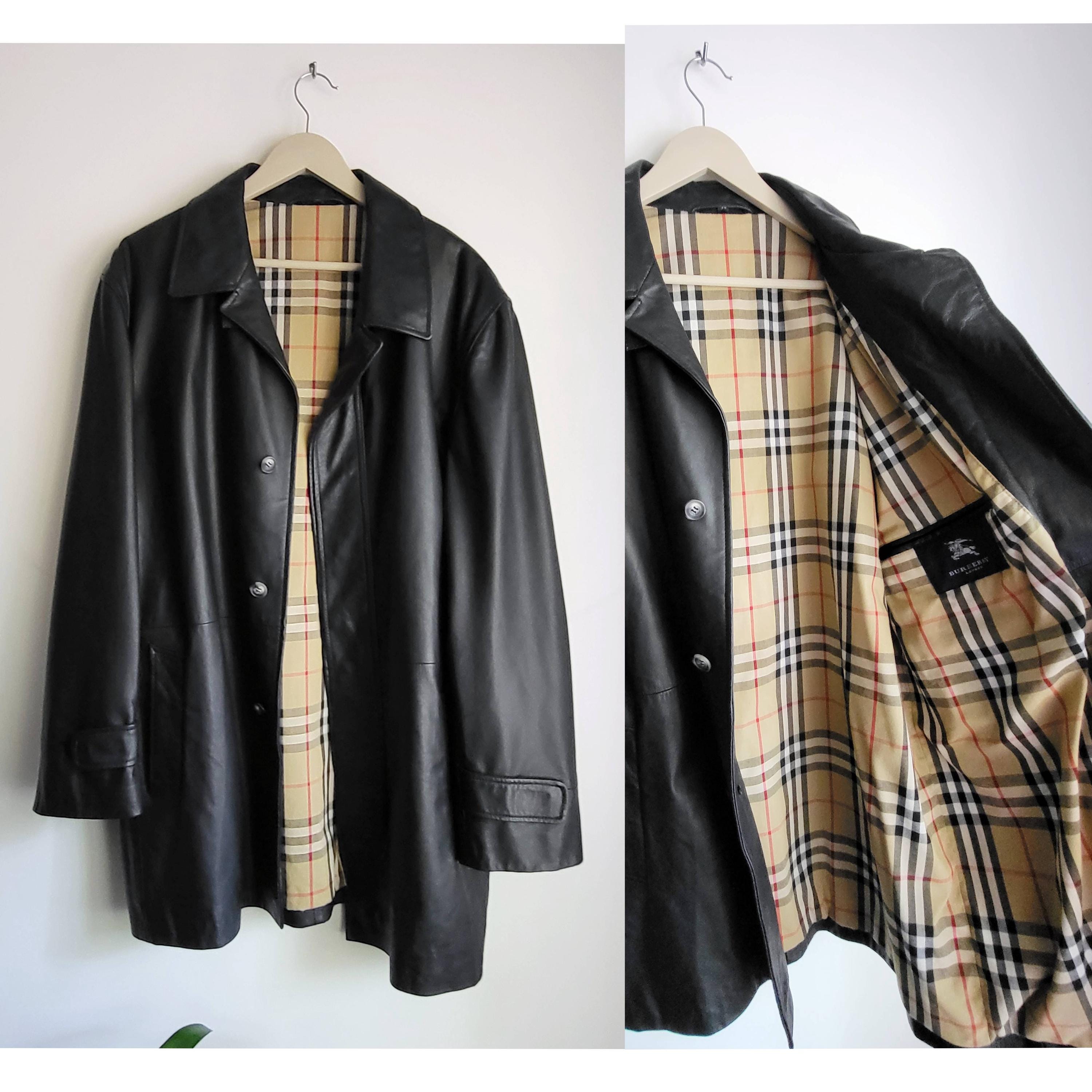 Vintage Burberry Soft Leather Black Jacket Nova Check Lining - Etsy