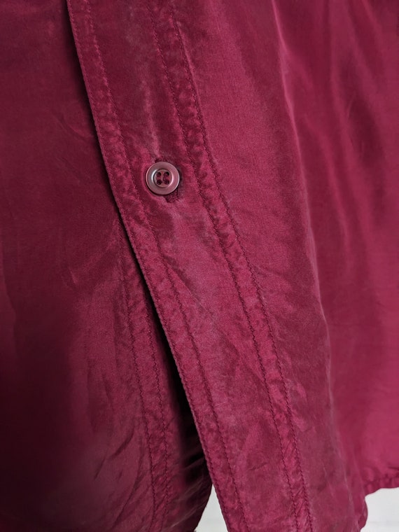 Vintage Silk Shirt Button Down Burgundy Blouse L - image 7