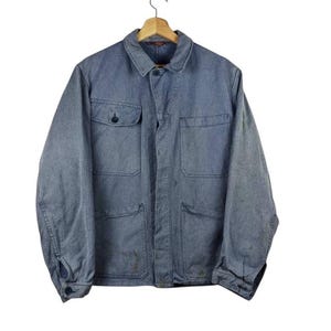 Vintage 70s French Workwear Chore Coat, Faded Blue Cotton Jacket