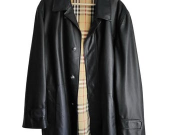 Vintage Burberry Soft Leather Black Jacket Nova Check Lining