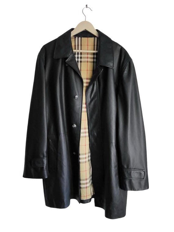 Vintage Burberry Soft Leather Black Jacket Nova Check Lining - Etsy