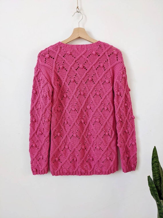 Pink Handknitted Sweater Openwork Handmade Vintage - image 5