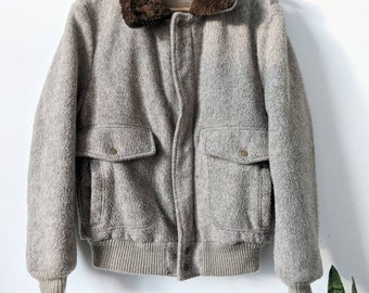 Chaqueta de vuelo vintage USAF B-10 para hombre con cuello de piel y cremallera Talon, estilo bombardero militar estadounidense de los años 60.