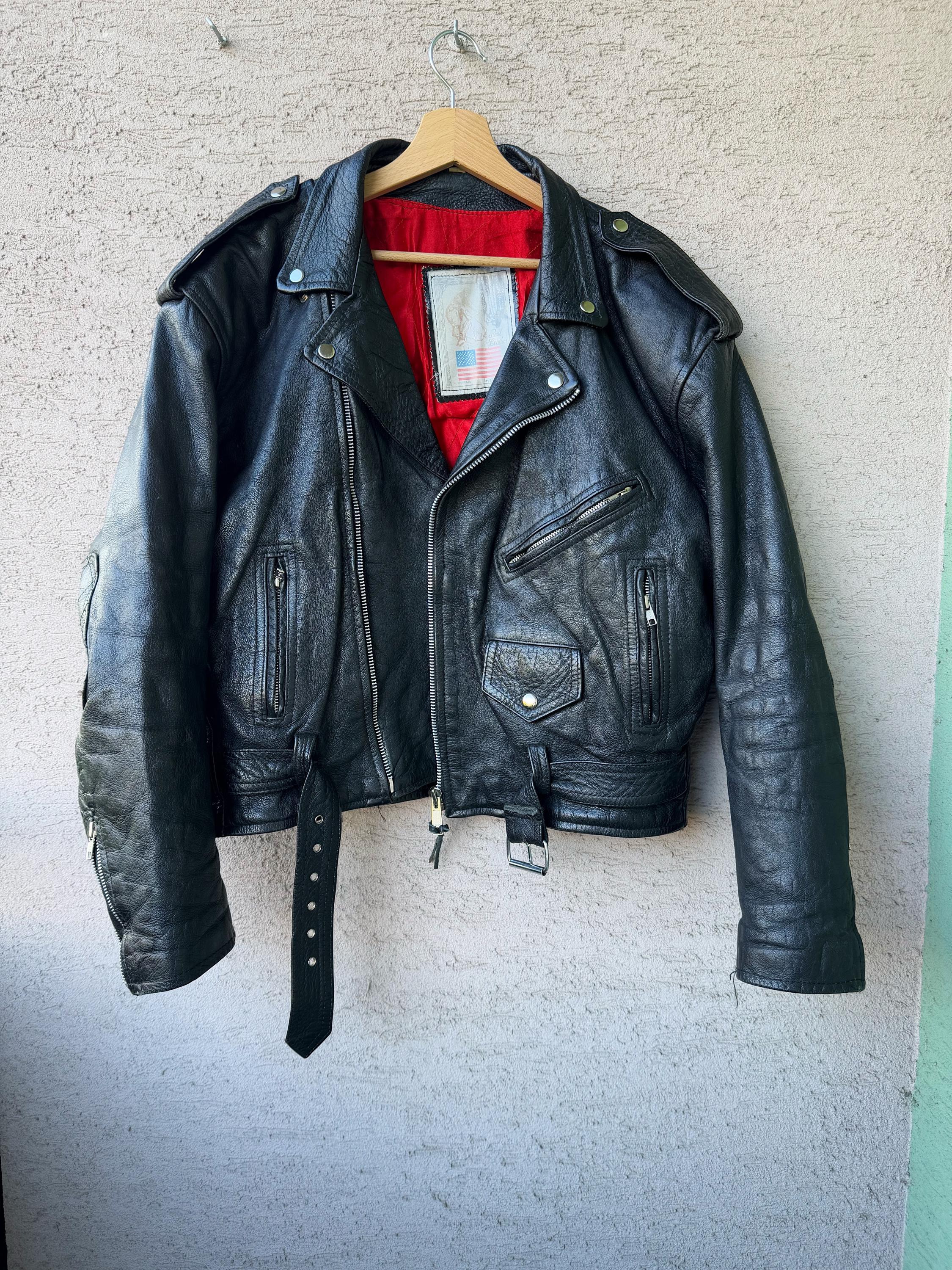 Vintage Biker Real Leather Jacket AL Khawaja USA Motorcycle Jacket