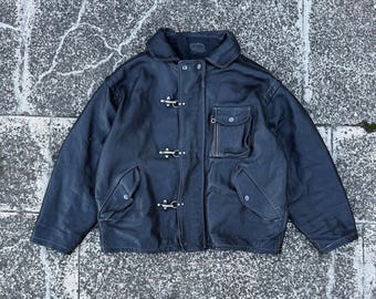 Vintage Wool Bomber Jacket Men's – Black Fireman Clasp Closure