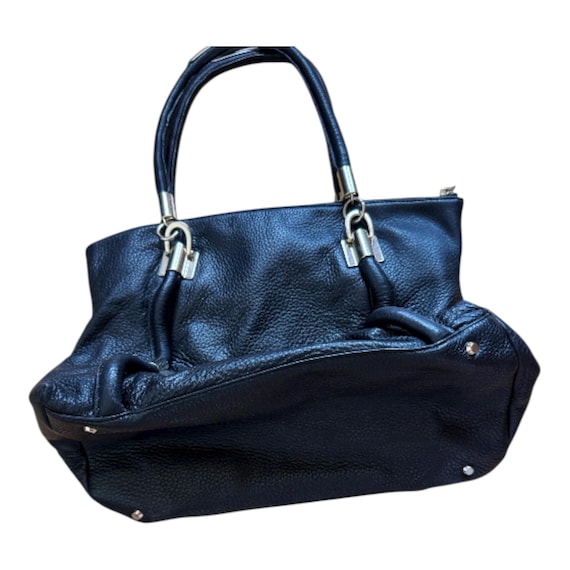 Vintage DKNY Black Pebbled Leather Shoulder Bag | Y2K Minimalist