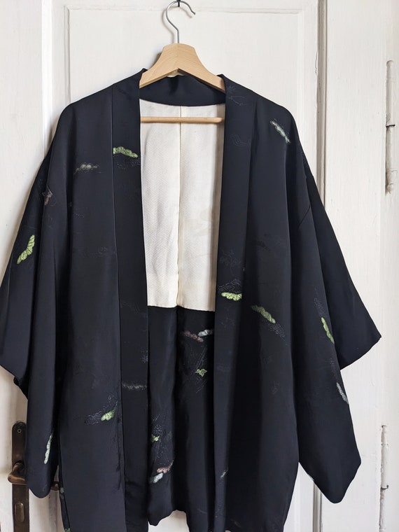 Handmade Haori Kimono Silk Black Pattern Japanese… - image 3