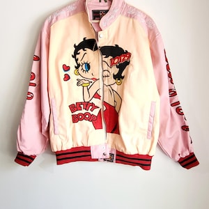 『希少』Betty Boop レーシングジャケット 🔥Vintage 80s BETTY BOOP Tiger Pinup Tribal Retro Leather Racing