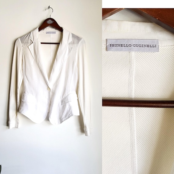 Brunello Cucinelli, Brunello Cucinelli White Blazer Women | Luxury Italian Designer Jacket Cream
