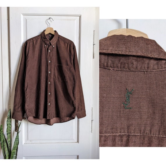 Vintage Yves Saint Laurent Velvet Brown Shirt YSL… - image 1