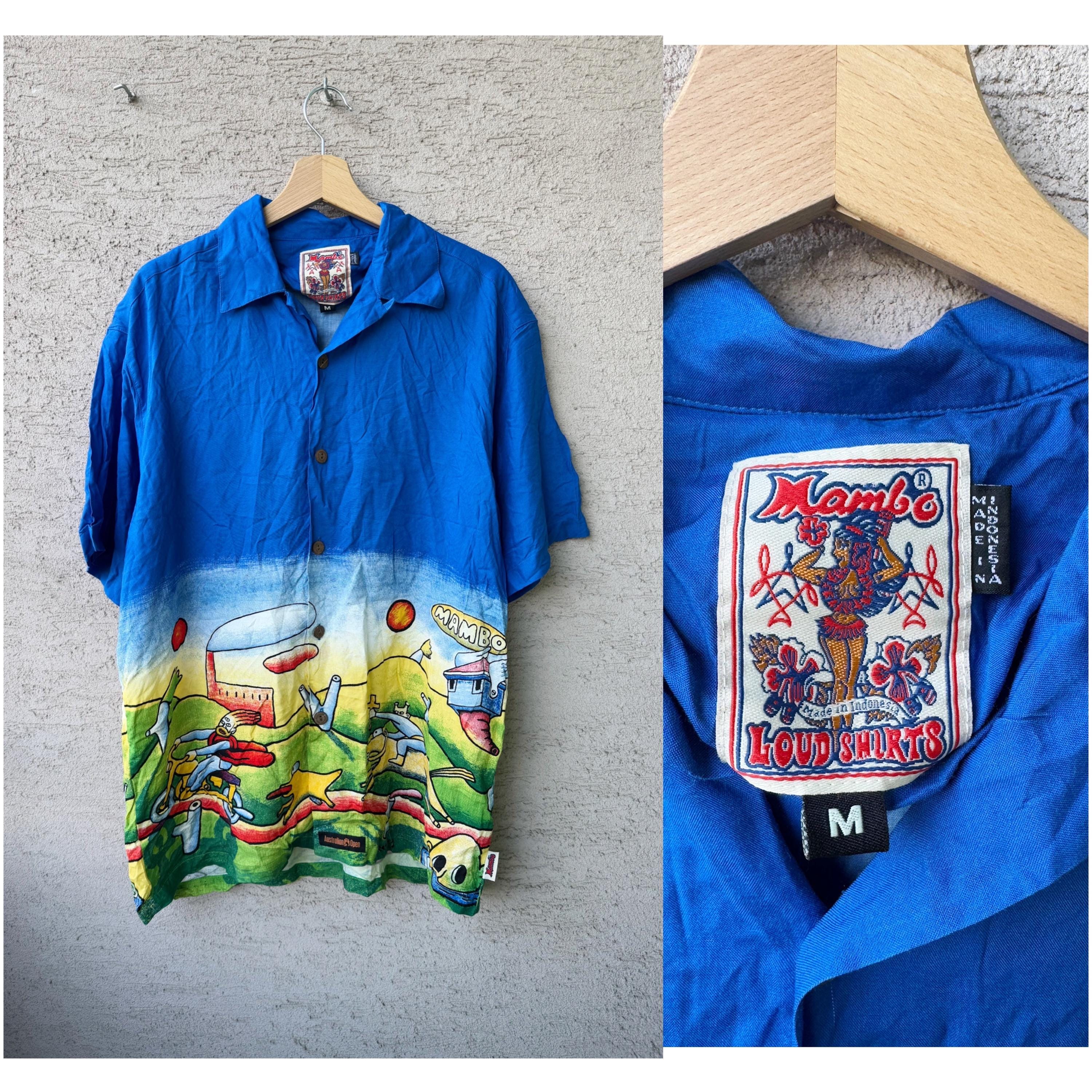 Vintage Mambo Loud Shirt | Blue Graphic Hawaiian Surf Style (men M