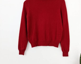 Red Cashmere Sweater Trutle Neck Valerie Stevens 2 Ply Cashmere
