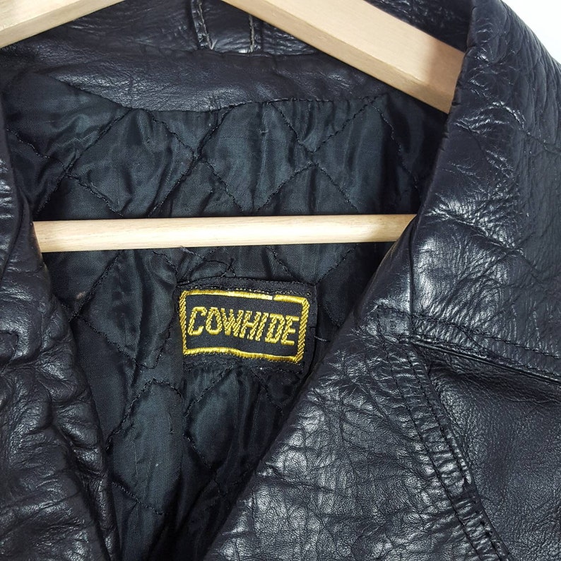 Vintage Leather Motorcycle Women Jacket Black Punk Grunge Retro Cowhide
