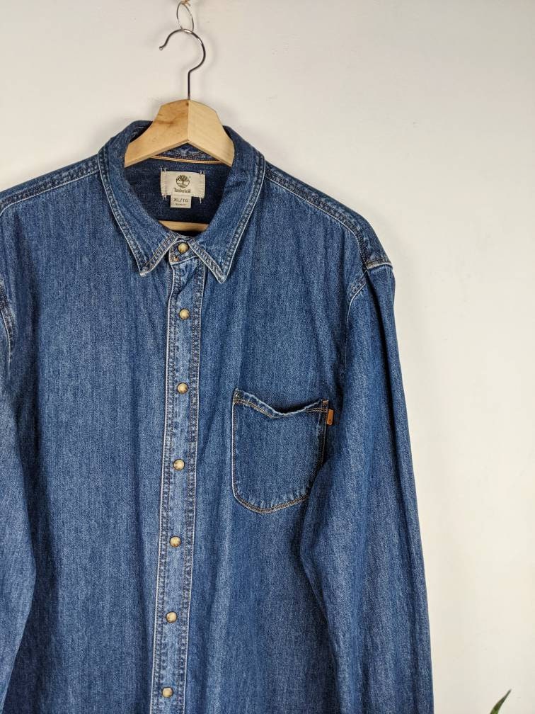 Timberland Denim Shirt Perl Button Blue Indigo Big Size | Etsy