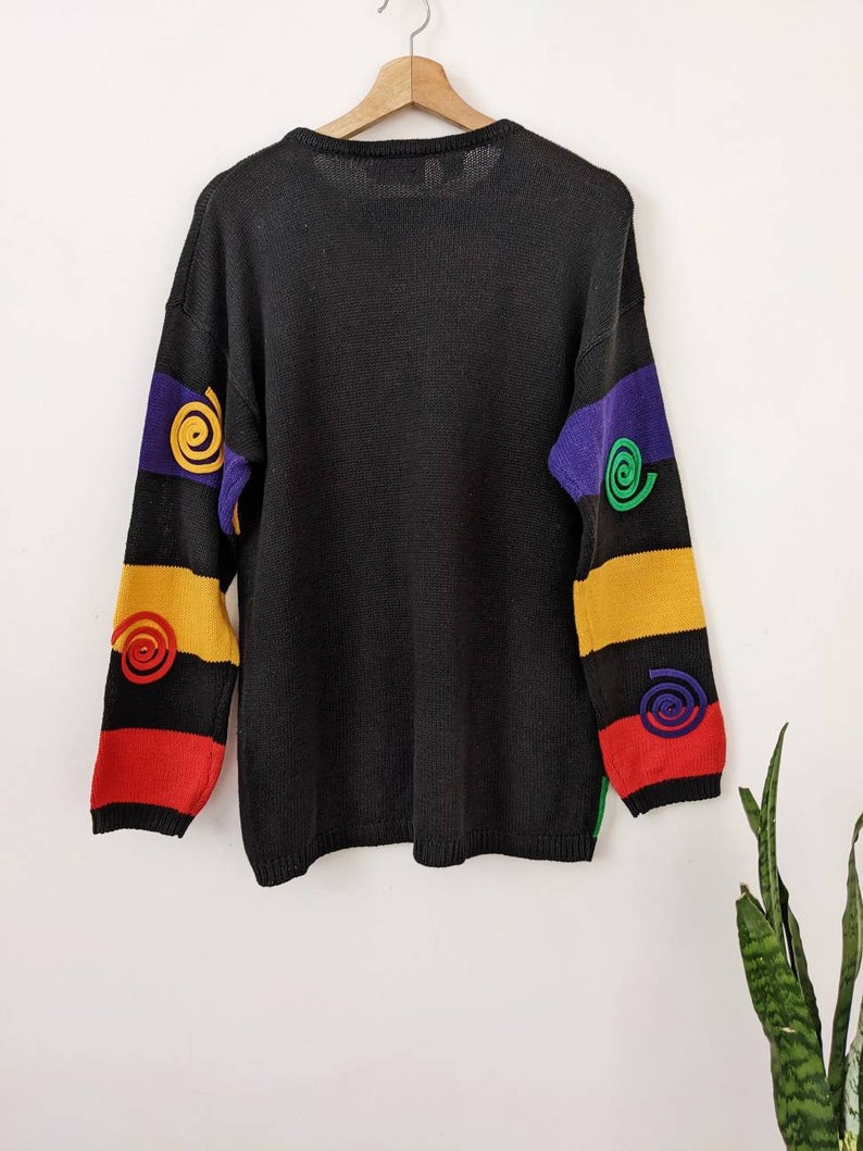 Vintage Spiral Knit Ramie Sweater Multicolor Rafaella Colorblock Rainbow 80s image 2