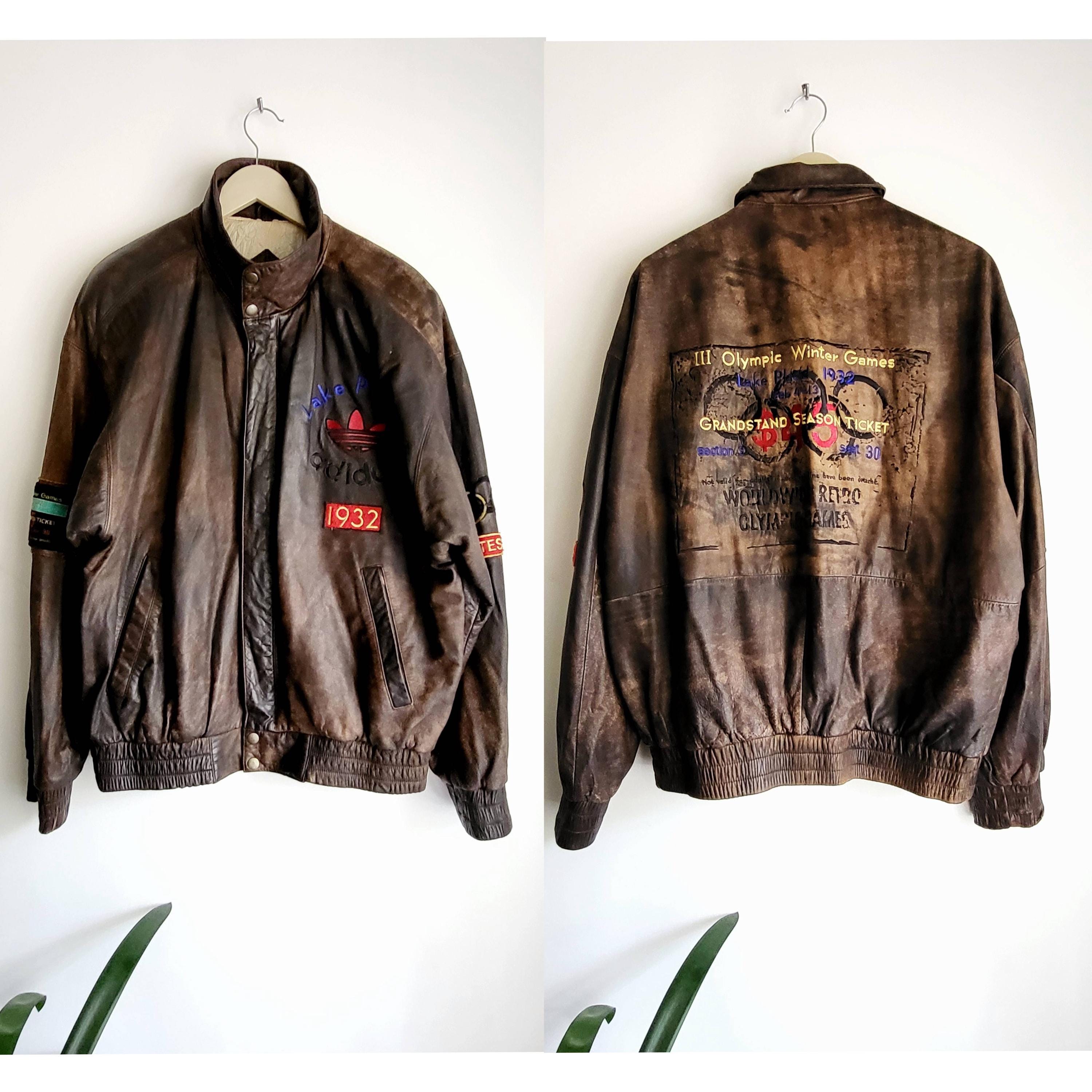 Vintage Adidas Leather Jacket Olympic Games 1932 Winter - Etsy
